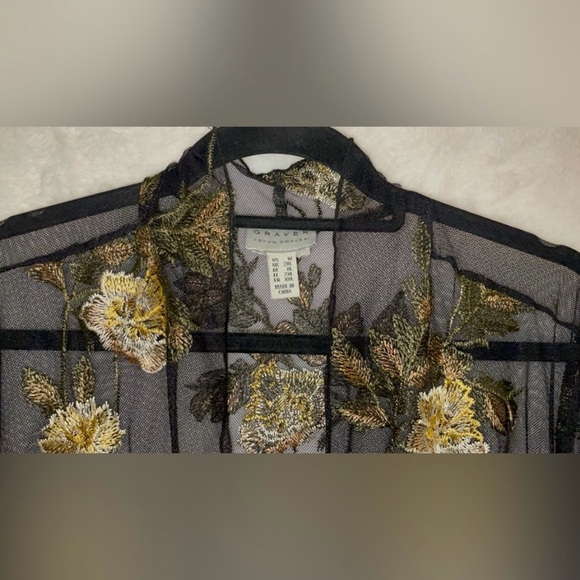 Graver by Susan Graver Sheer Black Floral Kimono - Picture 2 of 4